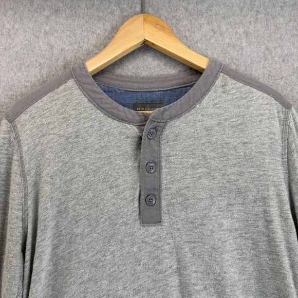 LL Bean Signature Gray Long‎ Sleeve Henley Shirt Slim Fit Casual Mens Large - Picture 3 of 12